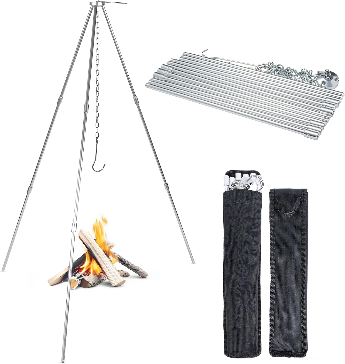 Camping Cooking Open Fire - Support de cuisson pliable en acier