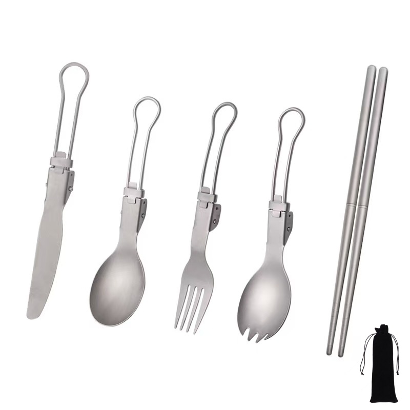 Camping Cooking Cutlery Set - Ensemble d'ustensiles pliables en titane avec