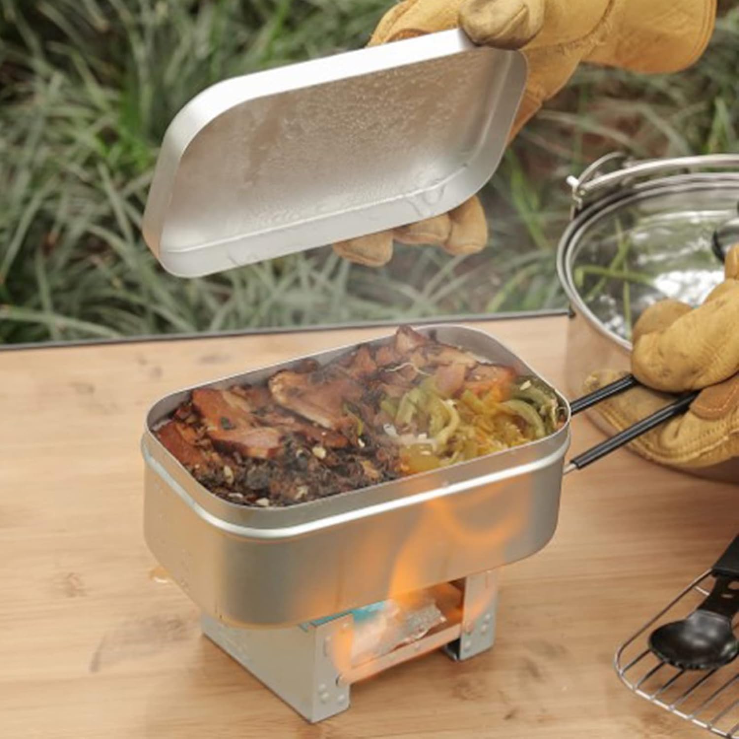 Camping Outdoor Cooking Set - Poignée de boîte à Bento pliable,